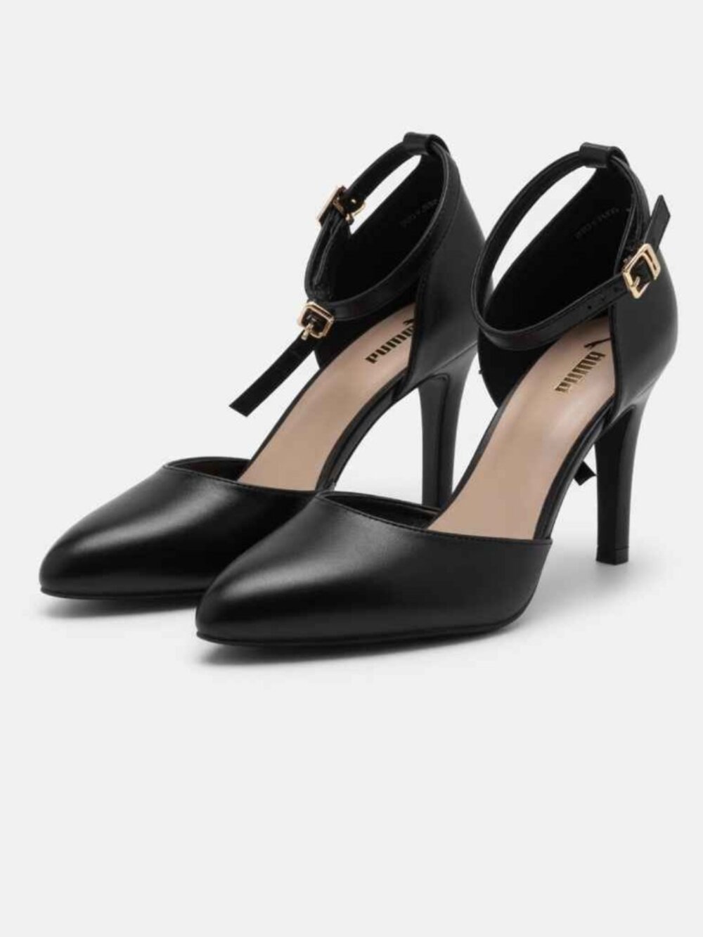 Graceland black pointed toe ankle strap heels 39
